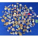 Badges, 145+ assorted badges dating from the 20thC to include Brownies, advertising, military,