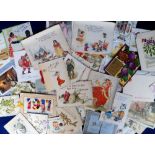 Greetings Cards, 50 early 20thC cards to include die cut, glitter, embroidered, mechanical, deckle