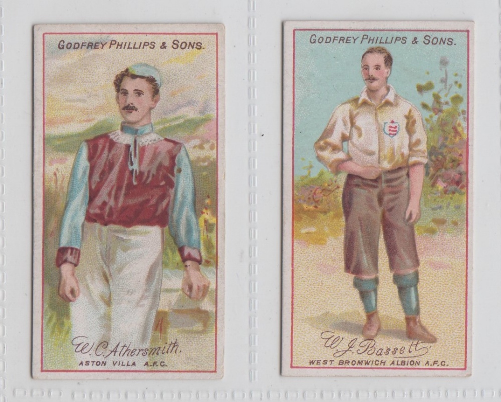 Cigarette cards, Football, Phillips, General Interest Series, two cards, W.C. Athersmith, Aston