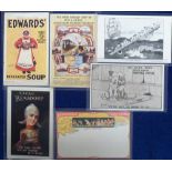 Postcards, Advertising, a selection of 6 Product advertising cards, Poster advert for Edwards