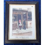 Cigarette cards, Wills, original show card with image by Wimbush showing children outside shop