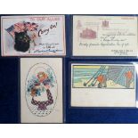 Tony Warr Collection, Postcards , 4 cards, Tuck published 'receipt of communication' card dated 3.