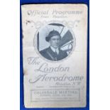 Aviation, Official Programme of The London Aerodrome, Hendon dated August 23rd 1913, includes