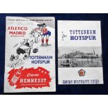 Football programmes, Slovan Bratislava v Tottenham ECWC 1962/3 (gd), sold with Atletico Madrid v