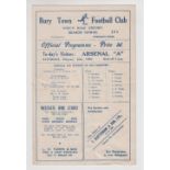 Football programme Bury Town v Arsenal 'A' Eastern Counties League 18 Feb 1950 (sl creased)