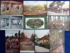 Postcards, Hop-picking, 10 printed cards showing Oast houses, hop-pickers at work, travelling