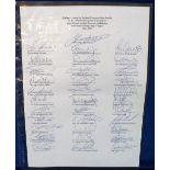 Football autographs, England selection, England World Cup squad 1998, a printed sheet with