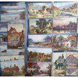Postcards, a collection of 140+ UK illustrated art topographical cards. Artists included Jotter (