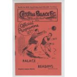 Football programme, Crystal Palace v Reading 1935/36 Division 3 South (rs o/w vg) (1)