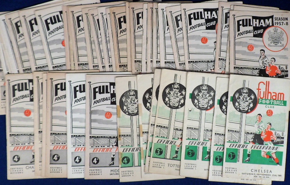 Football programmes, a collection of 40+ Fulham homes 49/50 - 59/60 inc. Chelsea, Newcastle, Arsenal