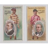 Cigarette cards, Horse Racing, Salmon & Gluckstein, Owners & Jockeys Series, two cards, Sir J.B.