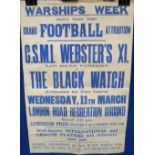 Football, Wartime, Camberley Warship Week. Large poster advertising Grand Football Attraction, C.S.