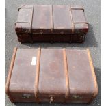 Travel Trunks, 2 vintage wooden banded travel trunks one with internal tray and keys (Army and