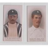 Cigarette cards, Wills, Cricketers 1896, two type cards, H.W. Bainbridge & Quaife, Walter, both