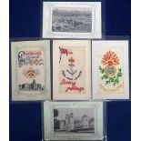 Postcards, Silks, a selection of 5 silk cards (2 embroidered and 3 woven) inc. embroidered Royal