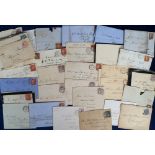 Postal history, Queen Victoria, approx. 60 envelopes, cards and wrappers 1d reds, lilacs etc