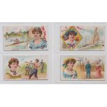 Cigarette cards, USA, Goodwin's, Games & Sports Series, four cards, Putting the Shot, Rowing,