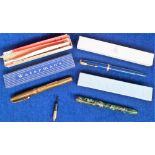 Fountain Pens, 3 boxed pens comprising a Waterman's 513 with 14ct gold nib in attractive striped