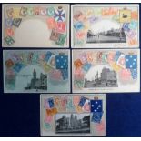 Postcards, 5 Australian Stamp cards, including 4 with views of Melbourne (4 pu, 1 with stamp
