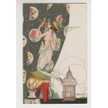 Postcard, Art Deco, Umberto Brunelleschi, 'Femme a La Perruche', Series 31/2, unused (vg) (1)