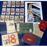 Ephemera WW1, almanac, spoof rail ticket, poppers, calendar, tiny English-French dictionary, 15