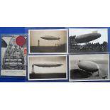 Postcards, Aviation, 5 good early Aviation cards inc. 4 RP' s of R-100 Zeppelin, R101 (tethered),