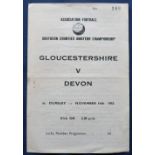 Football programme, Gloucestershire v Devon, 14 November 1953, played at Dursley, 4-page issue,
