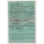 Football programme, Tufnell Park & Edmonton FC v Wimbledon, 25 August 1951, Isthmian League, 4-