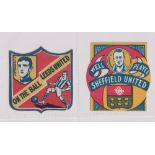 Trade cards, Boys' Magazine, Famous Footer Clubs, two diecut cards, Leeds United & Sheffield