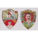 Trade cards, Football, Baines, two shield shaped cards, 'Hearts' & 'Scotland' Donald Gow inset (