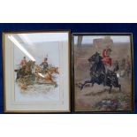 Military, Harry Payne, two framed & glazed prints, 'Charge of the 1st Life Guards at Waterloo,