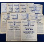 Football programmes, Tottenham homes, 17 home match programmes from 1960/61 (Double season) inc.