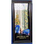 Advertising, Jacob & Co's Biscuits framed and glazed advertisement showing a box of biscuits