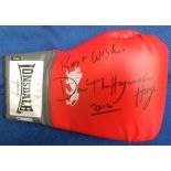 Boxing autograph, David Haye, red Lonsdale boxing glove signed in black marker "Best Wishes David