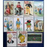 Postcards, a selection of 11 novelty cards inc. 2 Lever mechanical spanking cards (gd) and 9 match-