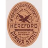 Beer label, The Hereford & Tredgar Brewery Co Ltd, Dinner Stout, vertical oval 105mm high, (sl