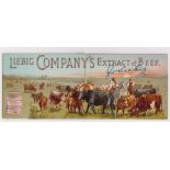 Trade card, Liebig, fold-out advertising card illustrated with South American cattle hands with herd