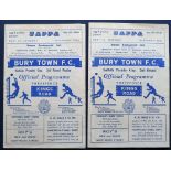 Football programmes, Bury Town v Ipswich Town, Suffolk Premier Cup, 1963/64, 2 programmes first