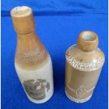 Breweriana, 2 stone beer bottles, late 1800's, one for Barratt's of Vauxhall with impressed