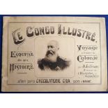 Trade cards, Belgium, Chocolaterie Cida, 'Le Congo Illustre', Congo exploration 99/100 sepia