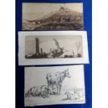 Artwork, ink sketch of Harlech Castle purported to be by David Cox the English landscape painter (