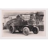 Postcard, transport / advertising, steam powered wagon with adverts for RT and J Hewitt of Morpeth