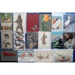 Postcards, Novelty selection of 28 cards inc. pull-out, stamp montage, leather, feathers, hand-