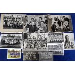 Football photographs, eleven photos, various sizes, all bar one b/w, inc. two match action shots