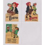 Trade cards, Bisto, three paper, diecut, advertising cards, two 'Ah! Bisto' plus ''Hello, hello!