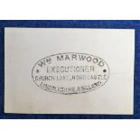 Ephemera, Visiting Card of William Marwood 1818-1883, public executioner and developer of 'the