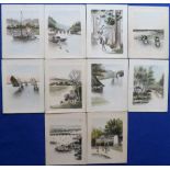 Ephemera, a collection of 10 plain back folded cards (3.5" x 4.5") possibly watercolours of