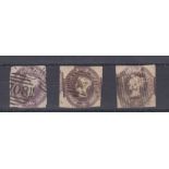 Stamps, GB QV embossed 3 copies of SG60, used, each cut square with limited margins, 2 with