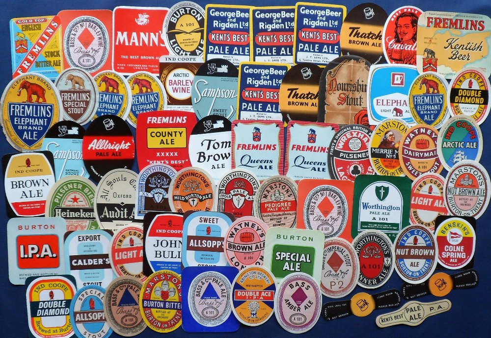Beer labels, a mixed selection of approx. 64 labels, various brewers, shapes and sizes, (few with