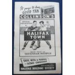 Football programme, Halifax v Tottenham FAC 14 Feb 1953, record attendance (repair to back page o/